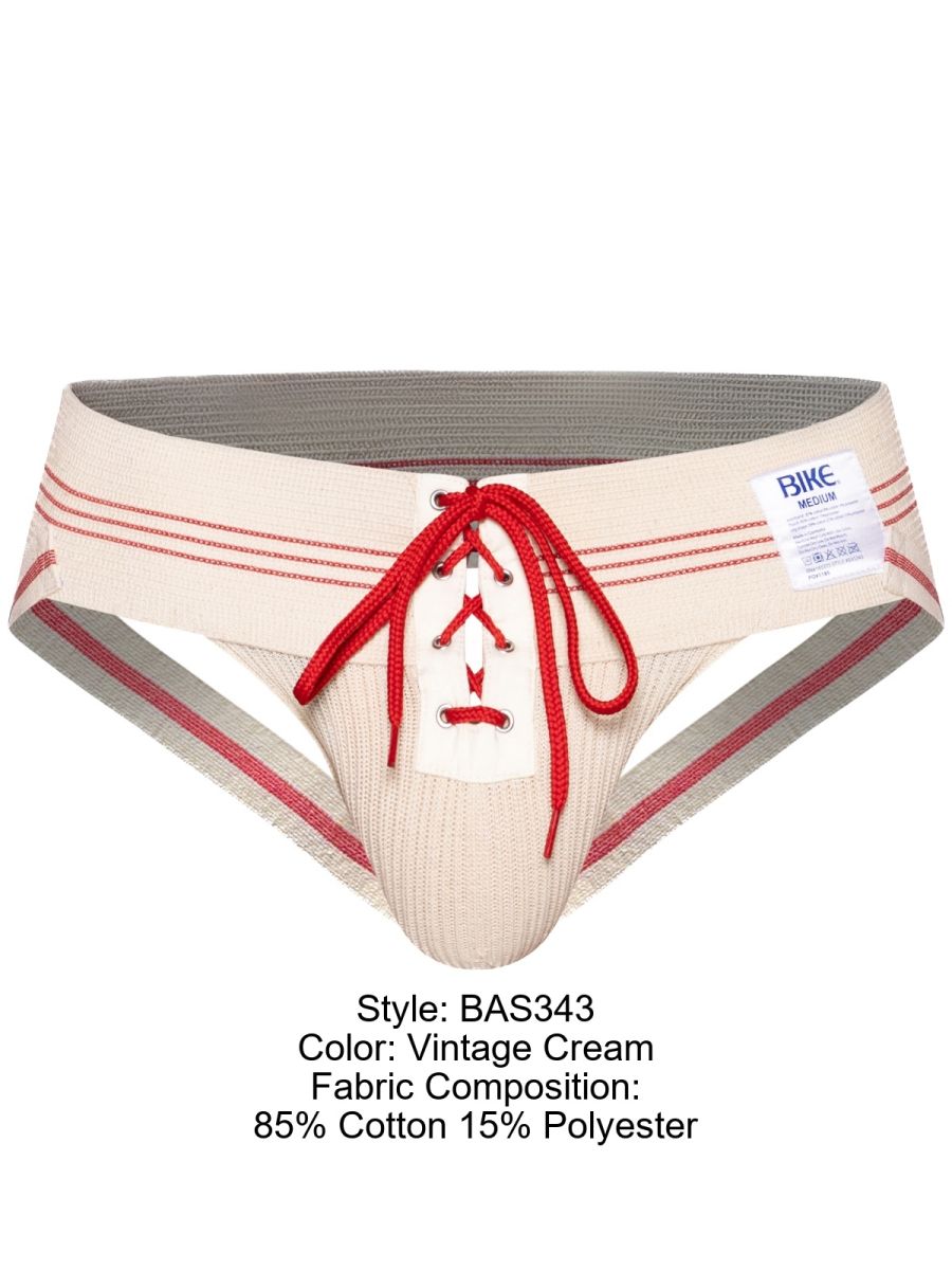 BIKE Athletic Men's Underwear BAS343 Vintage Lace-up Jockstrap - Vintage Cream Color Vintage Cream