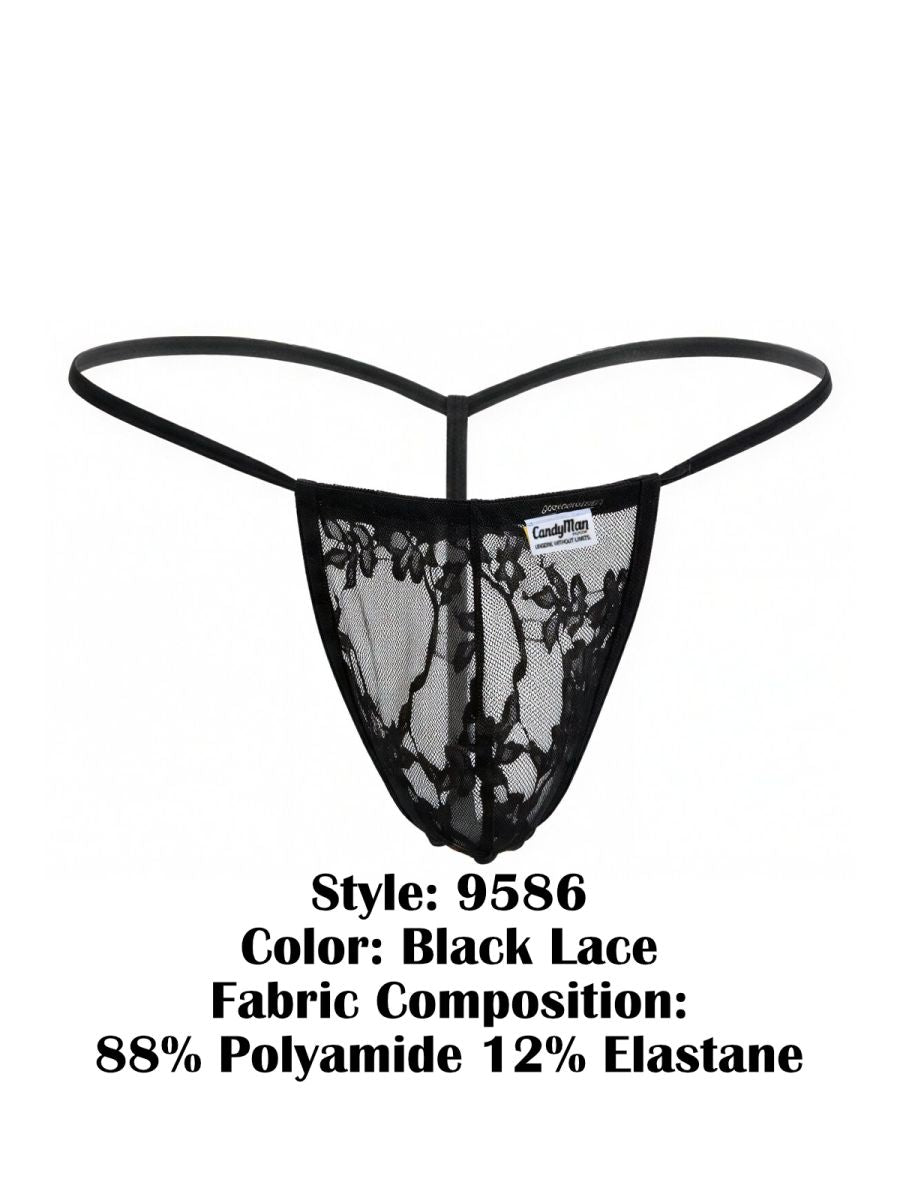 CandyMan 9586 Men's Underwear Mini G-String Color Black Lace