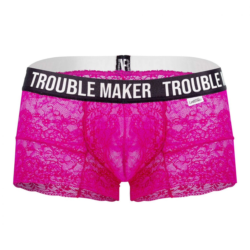CandyMan Men's Underwear 99616X Trouble Maker Lace Trunks Color Pink