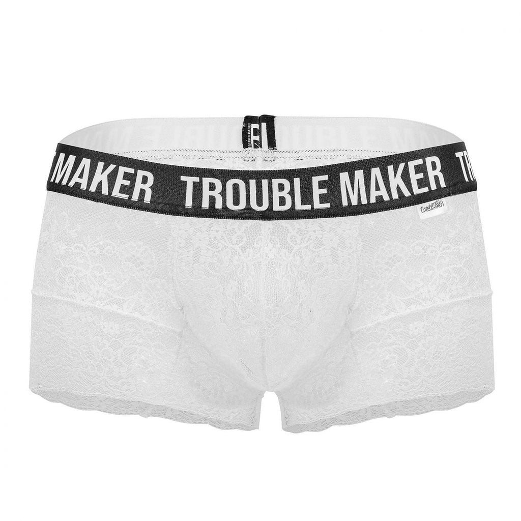 CandyMan Men's Underwear 99616X Trouble Maker Lace Trunks Color White