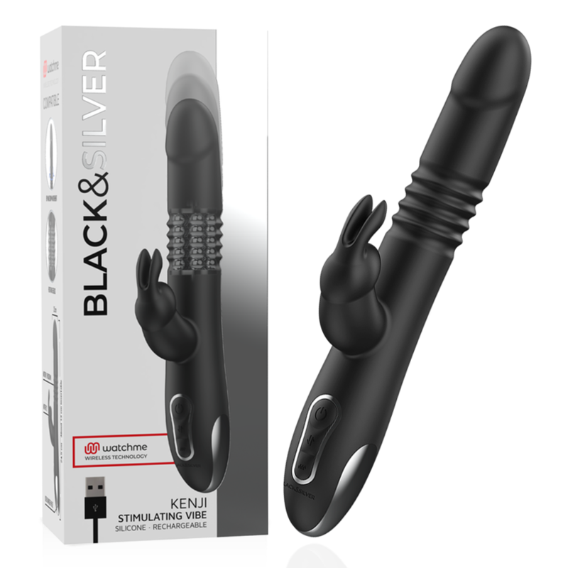 BLACK&SILVER - KENJI VIBRADOR RABBIT UP & DOWN + MANDO CONTROL REMOTO WATCHME